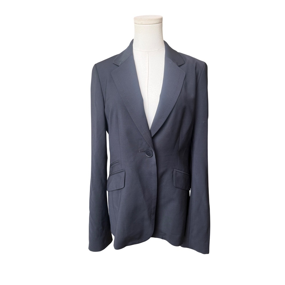 Talbots Navy Blue Wool One Button Blazer‎ Jacket Women Size 6 Preppy Office Chic